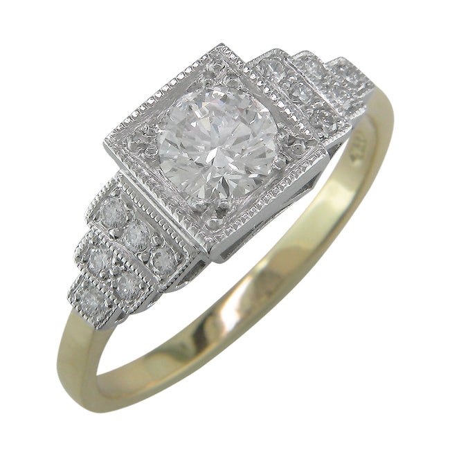 Dramatic Art Deco Style Diamond Ring with Stepped Shoulders