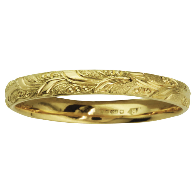 Yellow Gold Leaf Pattern Engraved Wedding Ring