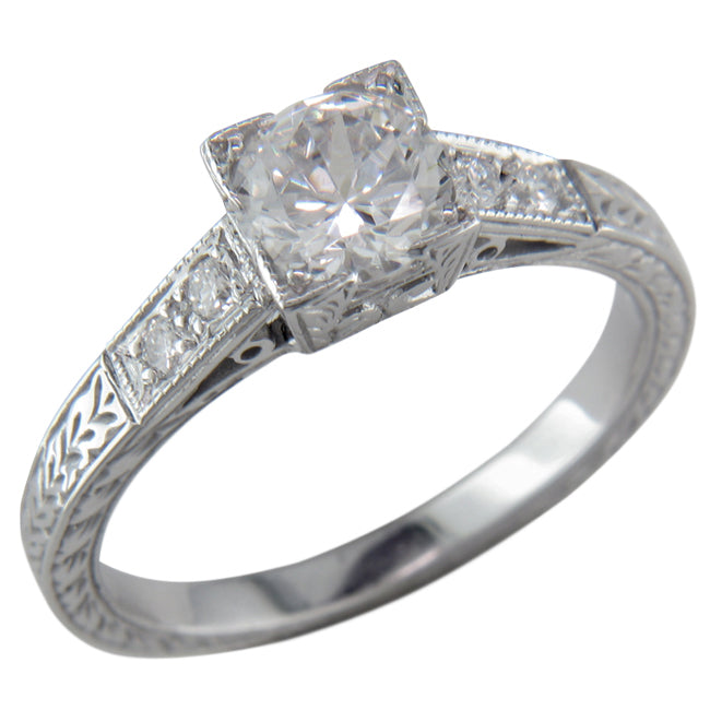 1930s engraved diamond ring in platinum