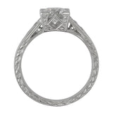 Side view white gold diamond ring with engraving