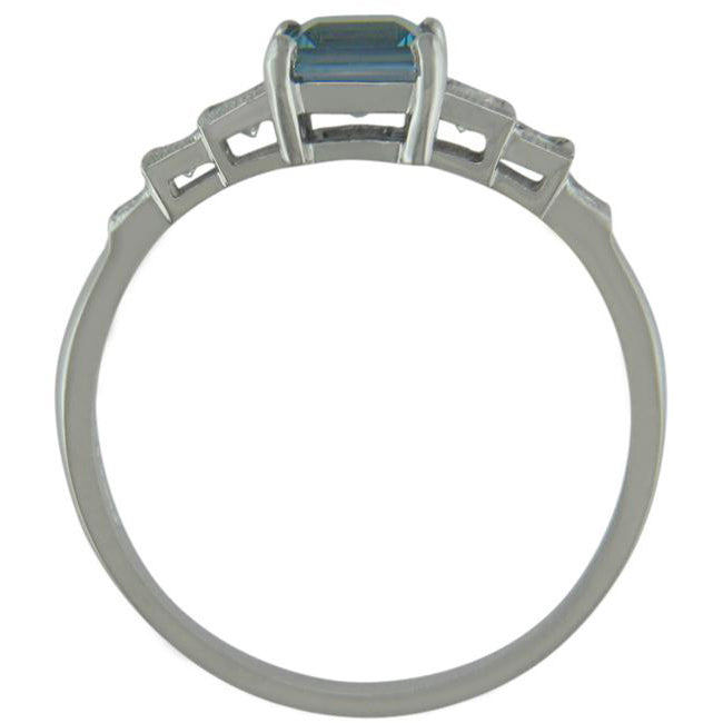 Aquamarine ring in platinum Art Deco design from Hatton Garden London jewellers.