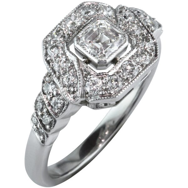 Unusual Asscher Cut Diamond Engagement Ring