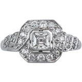 Asscher cut diamond cluster ring in the Art Deco style
