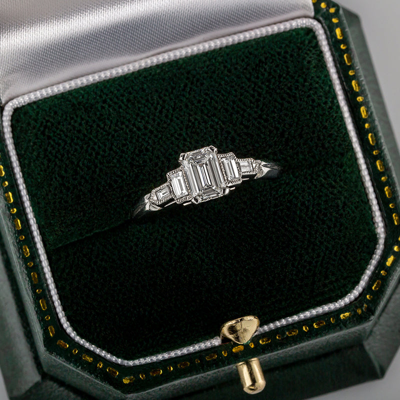 Art Deco diamond engagement ring in box