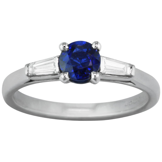 Art Deco sapphire ring with tapered baguette diamonds