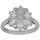 Charming Edwardian style diamond ring in the shape of a multi-petal flower, Model 360D; The London Victorian Ring Co in Hatton Garden London England UK