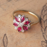 Edwardian antique style ruby & diamond flower ring