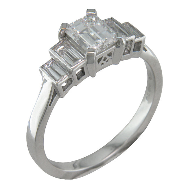Five stone emerald cut diamond ring in Art Deco jewellery design.