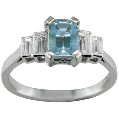 Platinum Art Deco aquamarine ring
