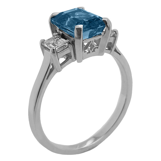 Art Deco aquamarine and diamond three stone ring