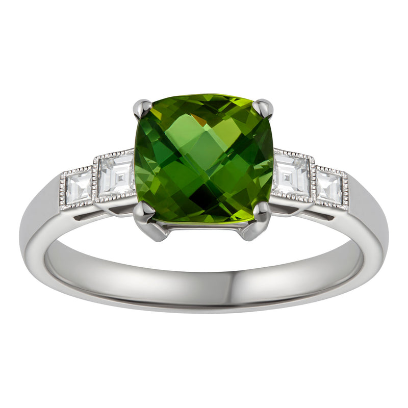 Notion 9.7ct Green Tourmaline Diamond Halo Ring 18k White Gold