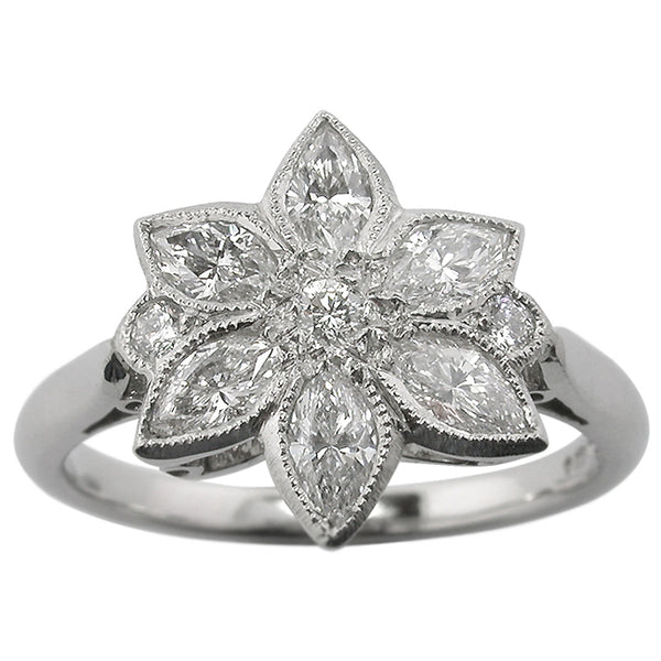 Diamond and Platinum Flower Ring in the Edwardian Style