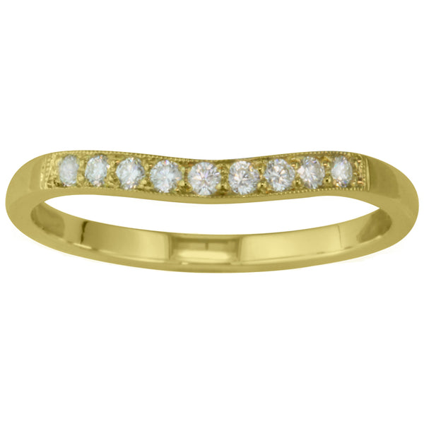 Curved diamond wedding ring in yellow gold
