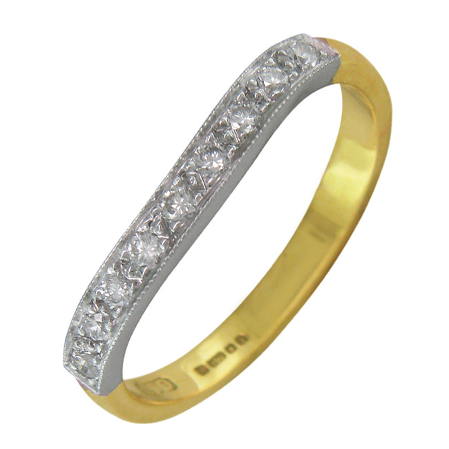 Vintage Curved Diamond Wedding Ring in Platinum with Yellow Gold Band