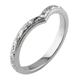 Platinum engraved v-shape wedding ring