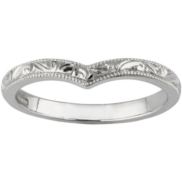White gold engraved wishbone wedding ring