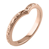 Rose gold engraved v-shaped wedding ring