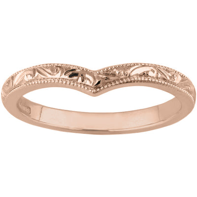 2mm Engraved Wishbone Wedding Ring in 18ct Rose Gold