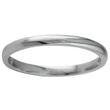 Plain 2mm wide D-shape wedding ring in white gold