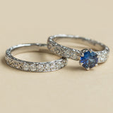 Sapphire engagement ring with matching wedding ring