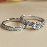 Diamond engraved rings bridal set in white gold
