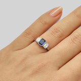 Art deco diamond and sapphire engagement ring in platinum