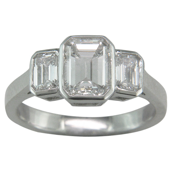 Art Deco Style Emerald Cut 3 Stone Ring