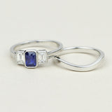 Sapphire three stone ring bridal set