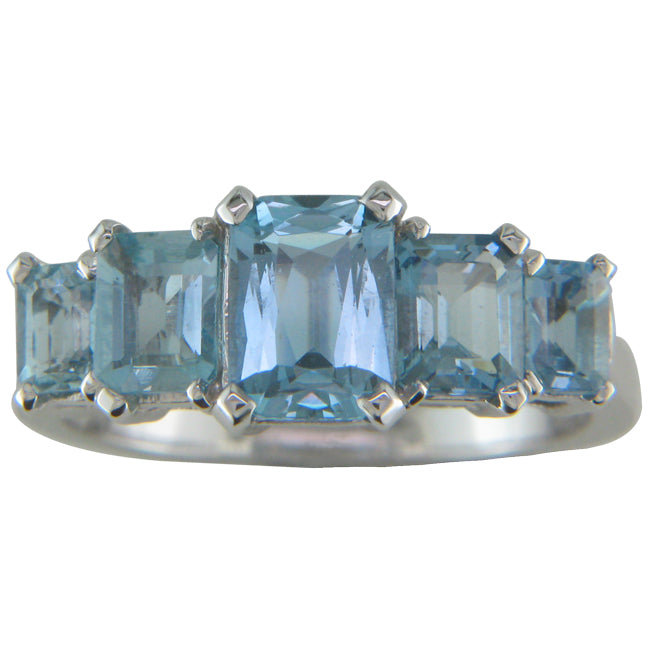 5-stone emerald-cut aquamarine ring