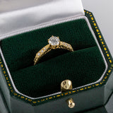 Engraved vintage diamond ring in yellow gold