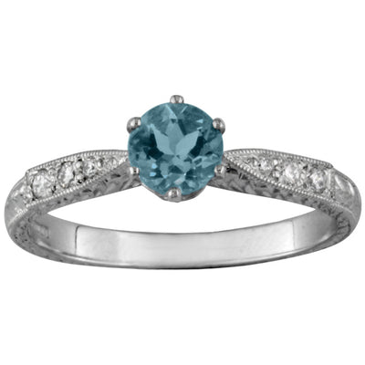 Aquamarine vintage engagement ring with engraving