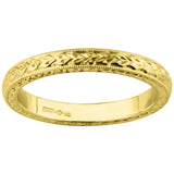 Vintage engraved yellow gold wedding ring with laurel motif