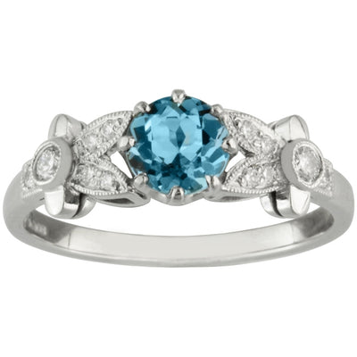 Vintage aquamarine and diamond flower ring
