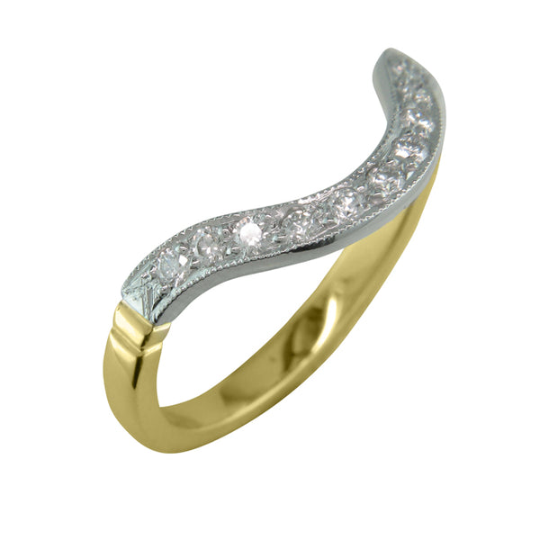 Curved Two Tone Diamond Wedding Ring