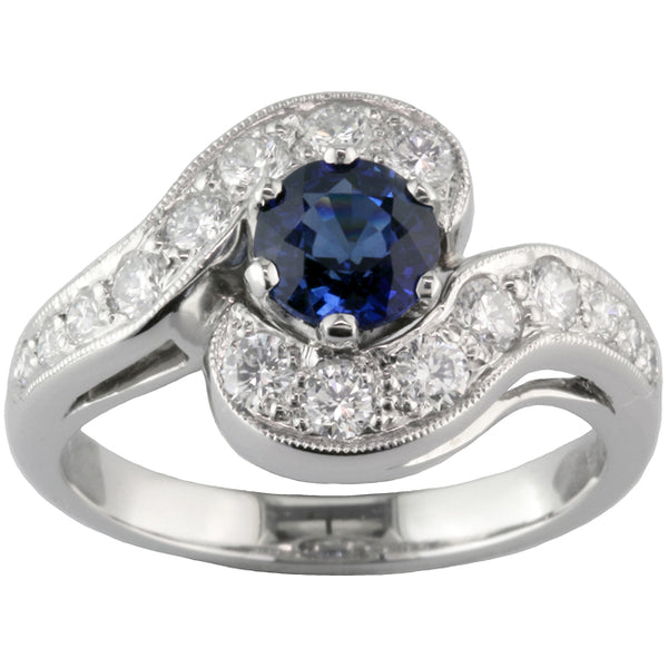 Art Deco Sapphire Ring with a Swirl of Diamonds