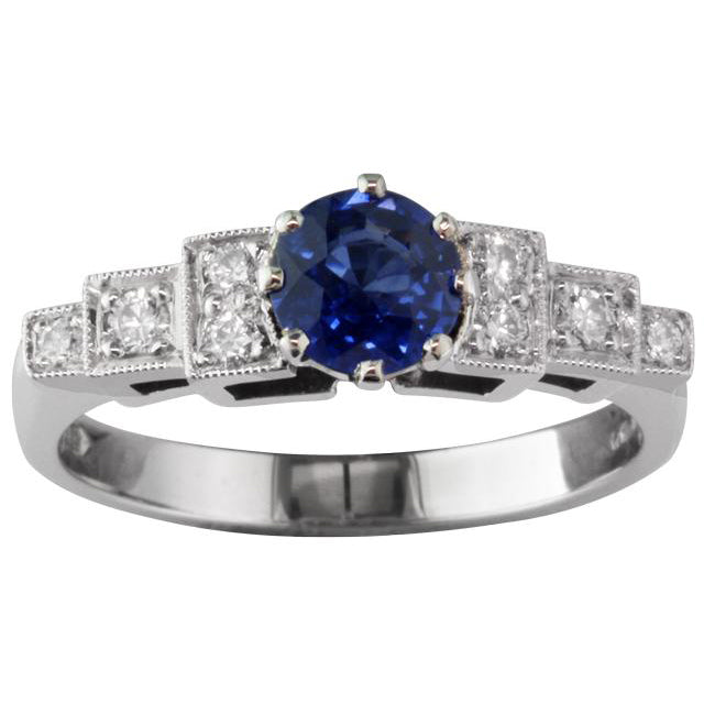 Art Deco sapphire ring with brilliant diamond band