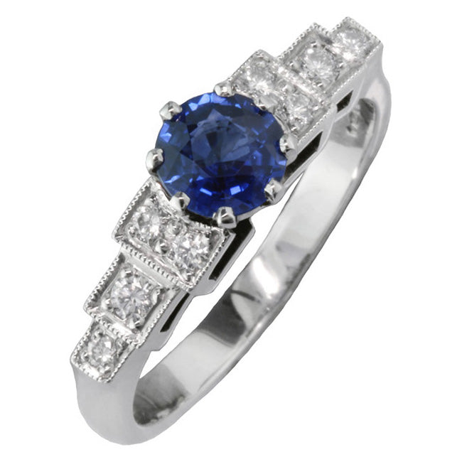 Sapphire engagement ring with diamond side stones
