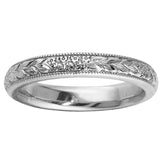 Vintage style flower wedding ring in white gold 