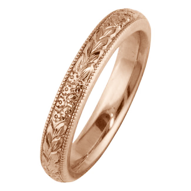 Rose gold engraved wedding ring