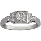 Art Deco style round brilliant cut diamond ring in square setting