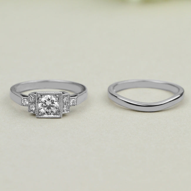Art Deco engagement ring and wedding ring bridal set