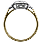 Two tone side view of Art Deco ring.