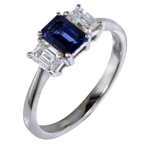 Emerald Cut Sapphire and Diamond Engagement Ring