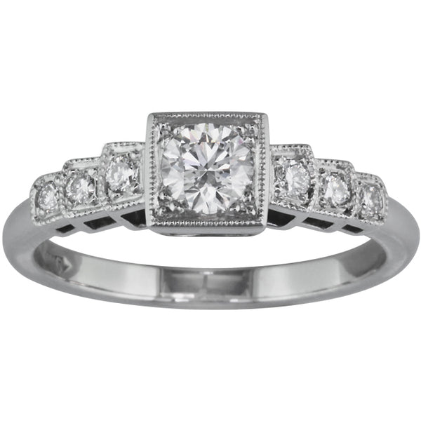 Art Deco vintage diamond ring design with round brilliant GIA diamond.