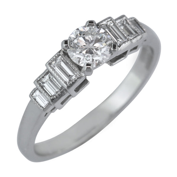 Art Deco engagement ring with baguette diamond band