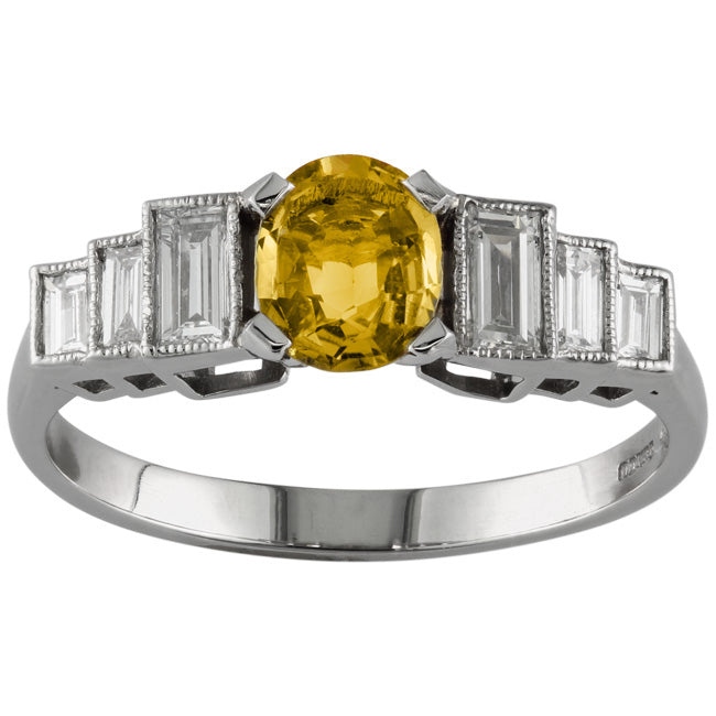 Art Deco yellow sapphire engagement ring