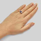 Art deco sapphire and diamond baguette ring in platinum