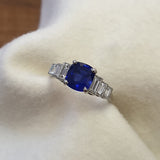 Sapphire and baguette diamond ring in platinum UK