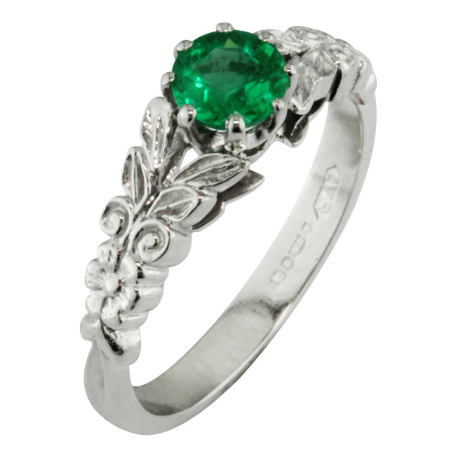 Floral Emerald Engagement Ring in Platinum