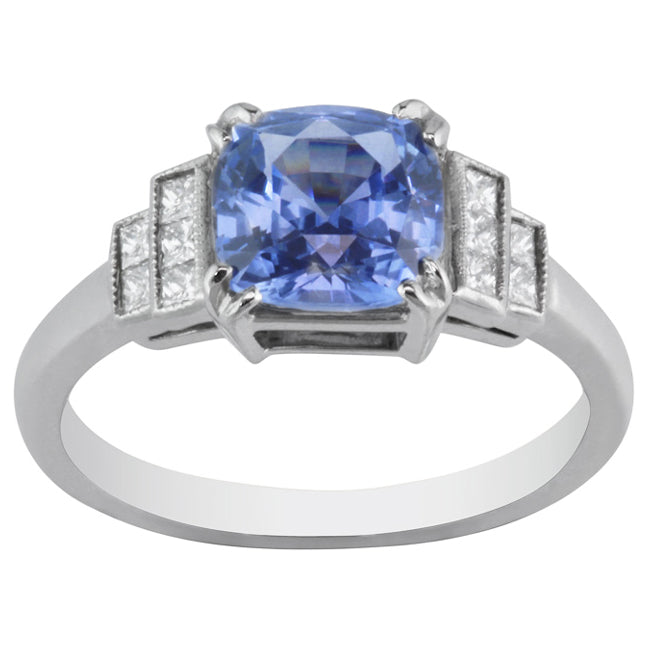 Art Deco cushion cut sapphire ring with diamonds